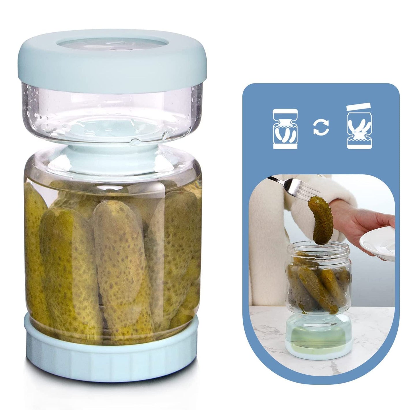 Glass Pickle Jar, 34oz Olive Hourglass Jar with Strainer