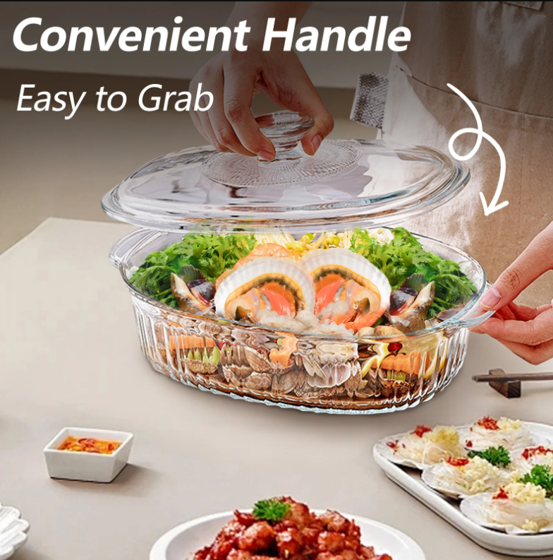 WhiteRhino 2.8L/3Qt Glass Casserole Dish with Lid,Glass Baking dish for Oven Cooking,Kitchen Storage