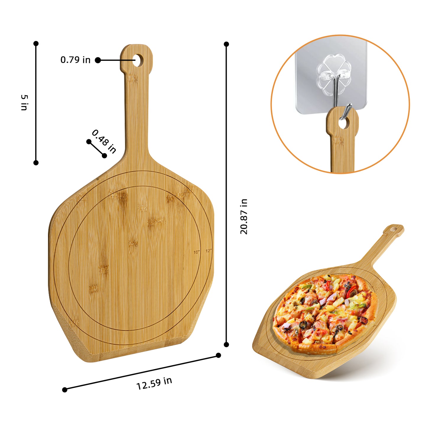 WhiteRhino Wooden Pizza Paddle,Bamboo Wood Pizza Peel for Serving Cheese Kicthen