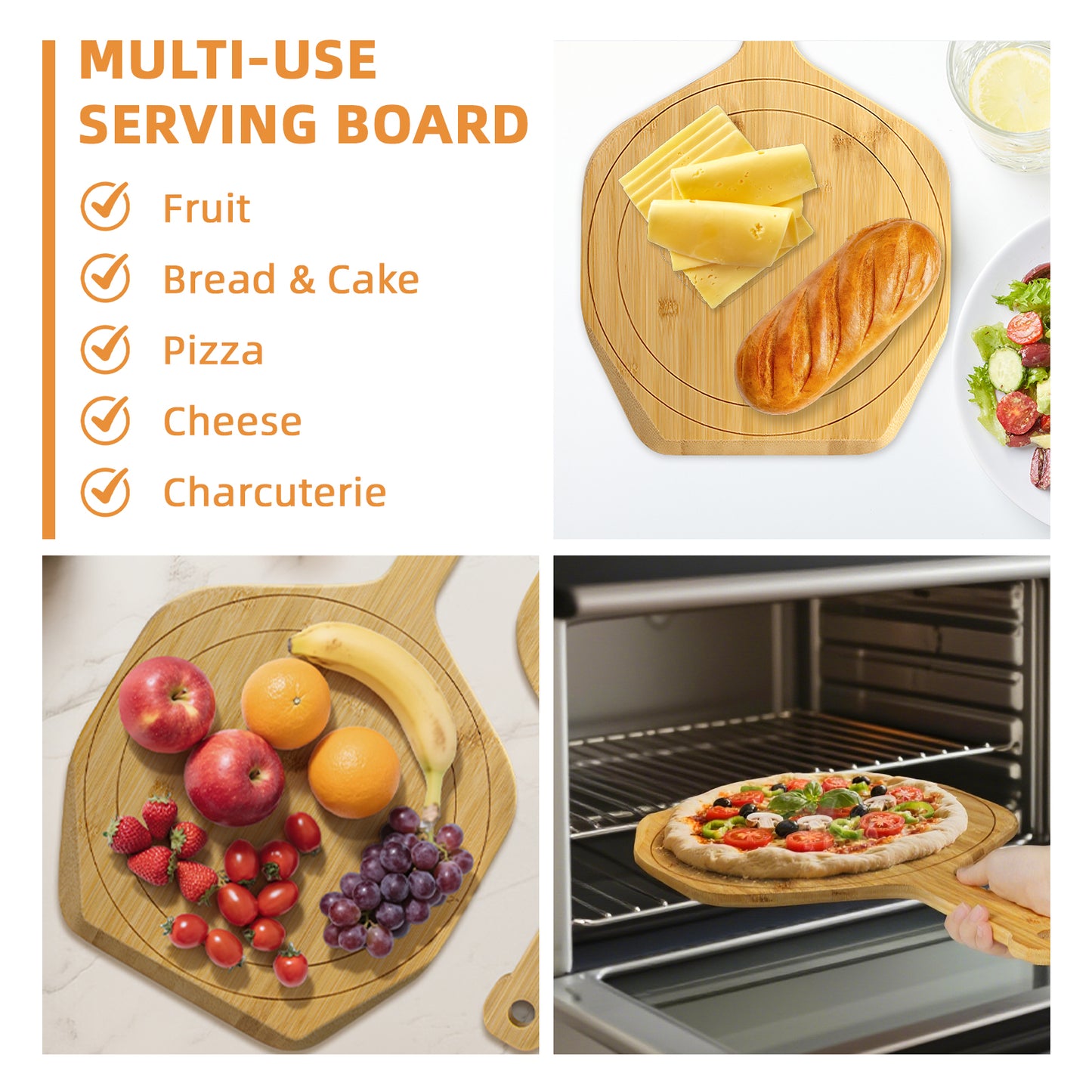 WhiteRhino Wooden Pizza Paddle,Bamboo Wood Pizza Peel for Serving Cheese Kicthen