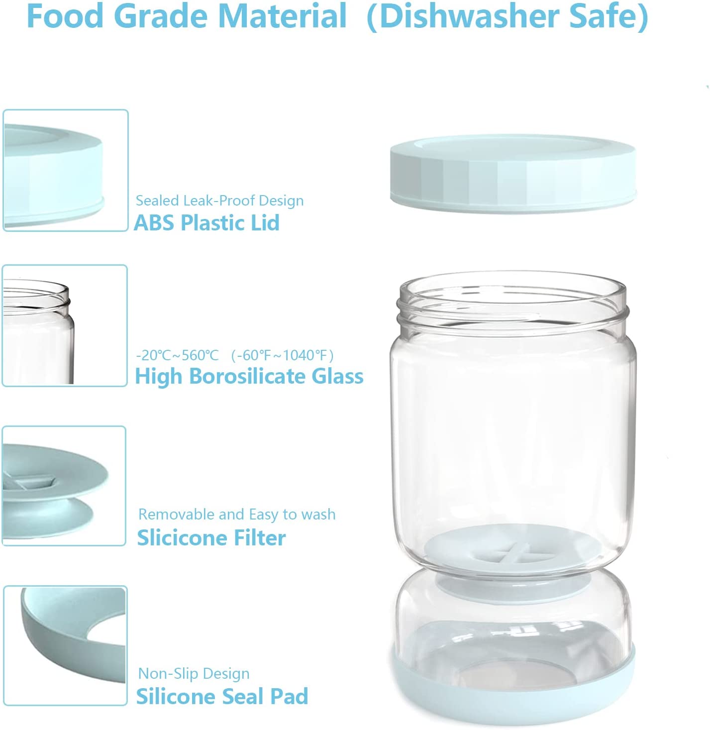Glass Pickle Jar, 34oz Olive Hourglass Jar with Strainer