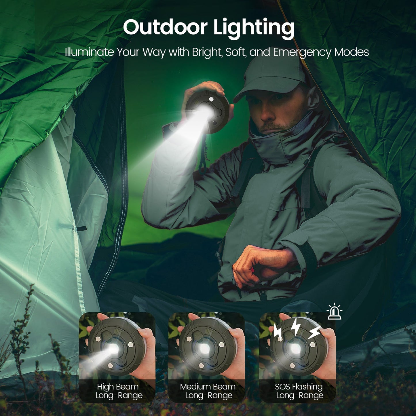 Camping String Lights, 2 in 1 String Lights with 8 Adjustable Modes, LED Camping Lantern Rechargeable