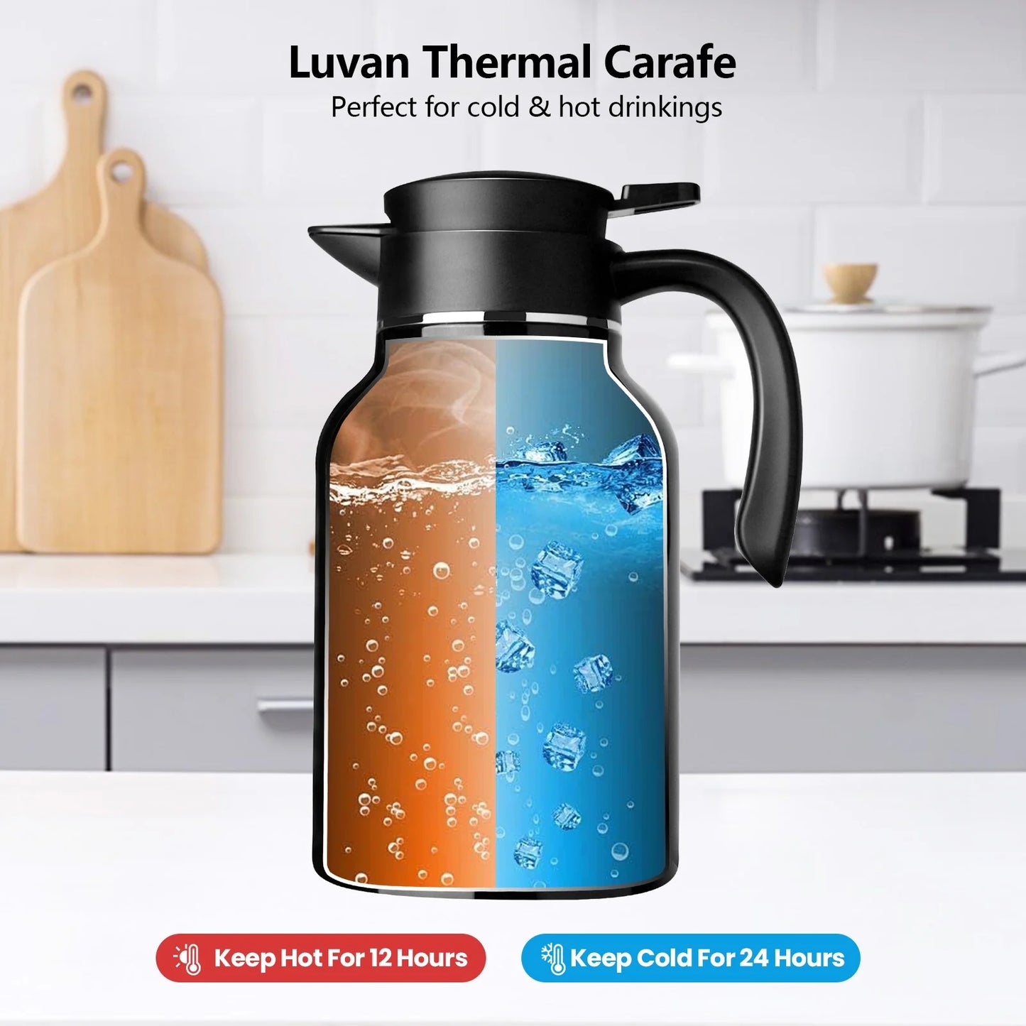 WhiteRhino 68oz Thermal Coffee Carafe,Black Coffee Carafes for Keeping Hot,Thermos Beverage