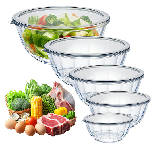 5 packs Glass Mixing Bowls with Lids,Glass Baking Bowl for Kitchen Oven Salad Serving