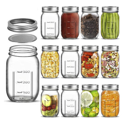 WhiteRhino 16oz Mason Jars with Lids and Bands, 12 Count Regular Mouth Glass Mason Jars