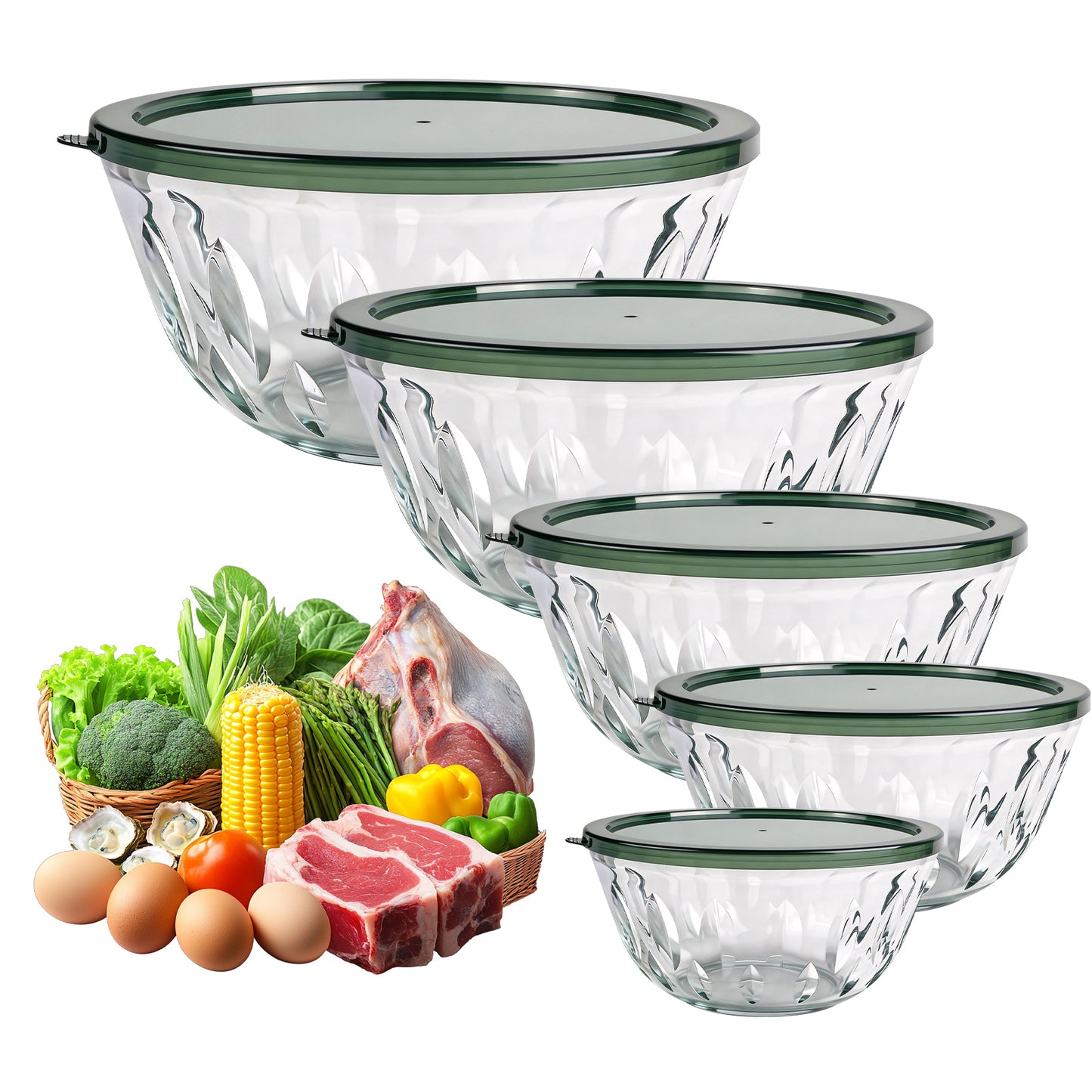 5 packs Glass Mixing Bowls with Lids,Glass Baking Bowl for Kitchen Oven Salad Serving
