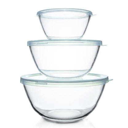 Glass Mixing Bowl with Lids Set of 3 (1.1qt,2.7qt,4.5qt