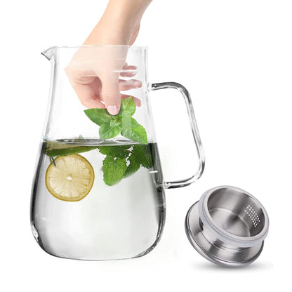 68oz Glass Water Pitcher with Stainless Steel Lid, 3.74inch Wide Mouth to Easily Add Ice or Fruit