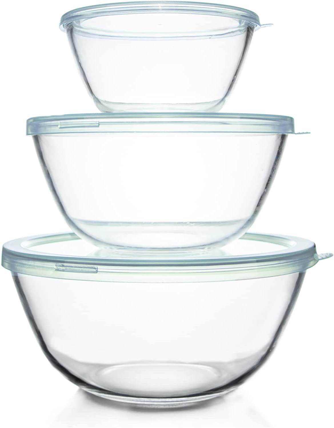 Glass Mixing Bowl with Lids Set of 3 (1.1qt,2.7qt,4.5qt