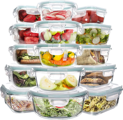 WhiteRhino 15 Packs Glass Food Storage Container,Square Glass Meal Prep Container,Round Glass Lunch Box