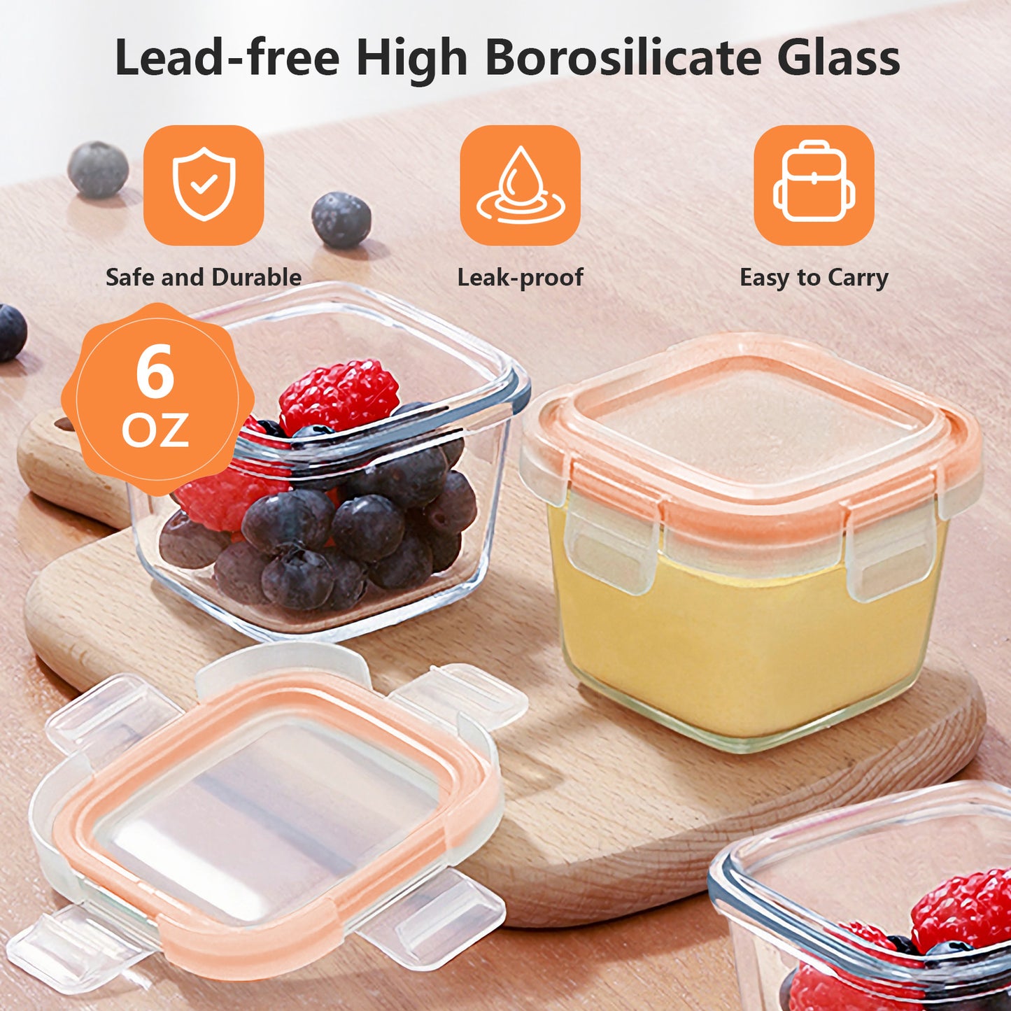 Whiterhino 6oz Baby Food Storage Containers, 12-Pack Baby Food Jars with Lids LeakProof, Baby Food Containers Glass Stackable, Freezer/Microwave/Dishwasher Safe, Ideal for Fruit Purees and Vegetable Mashes