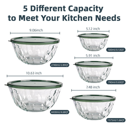 5 packs Glass Mixing Bowls with Lids,Glass Baking Bowl for Kitchen Oven Salad Serving