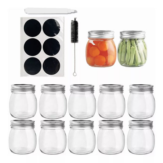 WhiteRhino Regular Mouth 10oz Mason Jars with Lids and Bands, 12 Pack Clear Glass Mason Jars