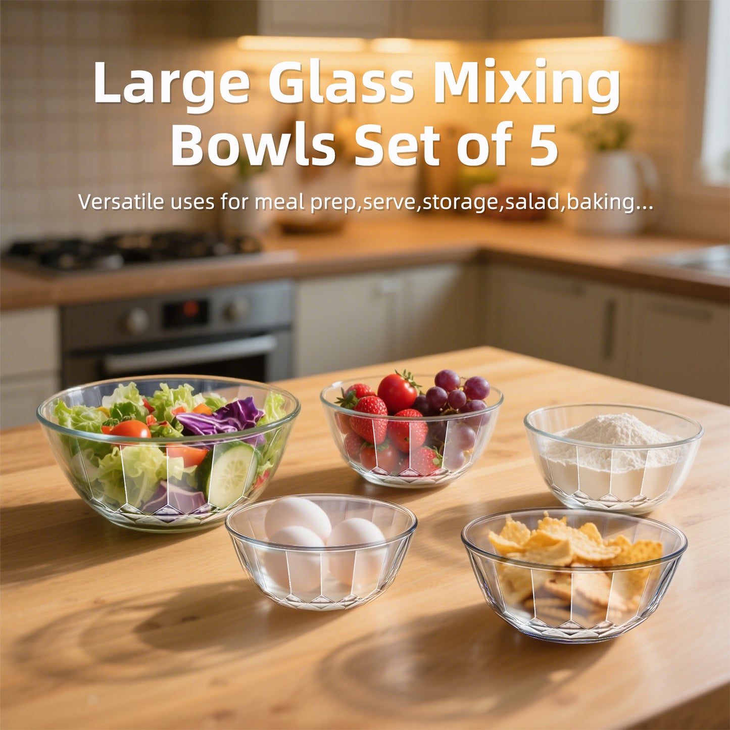 5 packs Glass Mixing Bowls with Lids,Glass Baking Bowl for Kitchen Oven Salad Serving