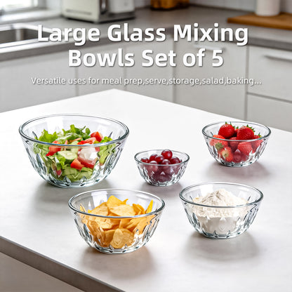 5 packs Glass Mixing Bowls with Lids,Glass Baking Bowl for Kitchen Oven Salad Serving