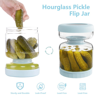 Pickle Jar with Strainer Flip,51oz Glass Pickle Container with Strainer