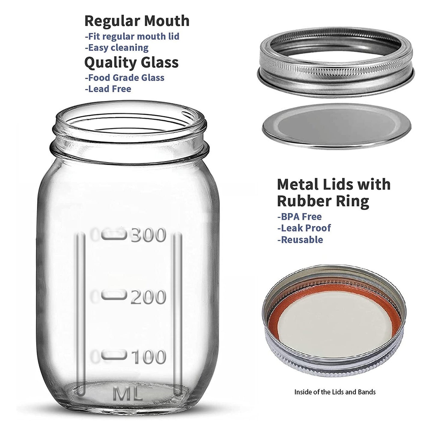 WhiteRhino 16oz Mason Jars with Lids and Bands, 12 Count Regular Mouth Glass Mason Jars