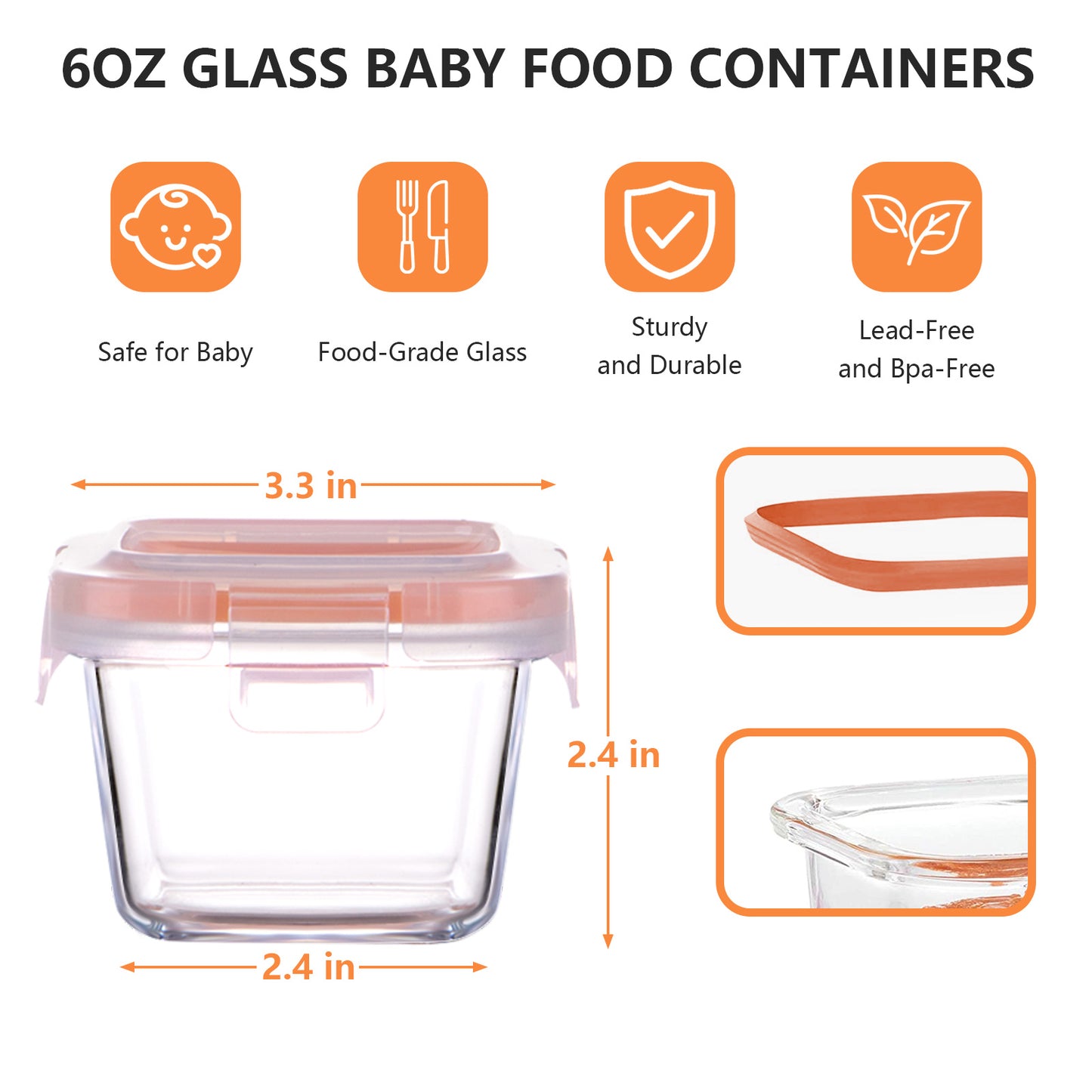 Whiterhino 6oz Baby Food Storage Containers, 12-Pack Baby Food Jars with Lids LeakProof, Baby Food Containers Glass Stackable, Freezer/Microwave/Dishwasher Safe, Ideal for Fruit Purees and Vegetable Mashes