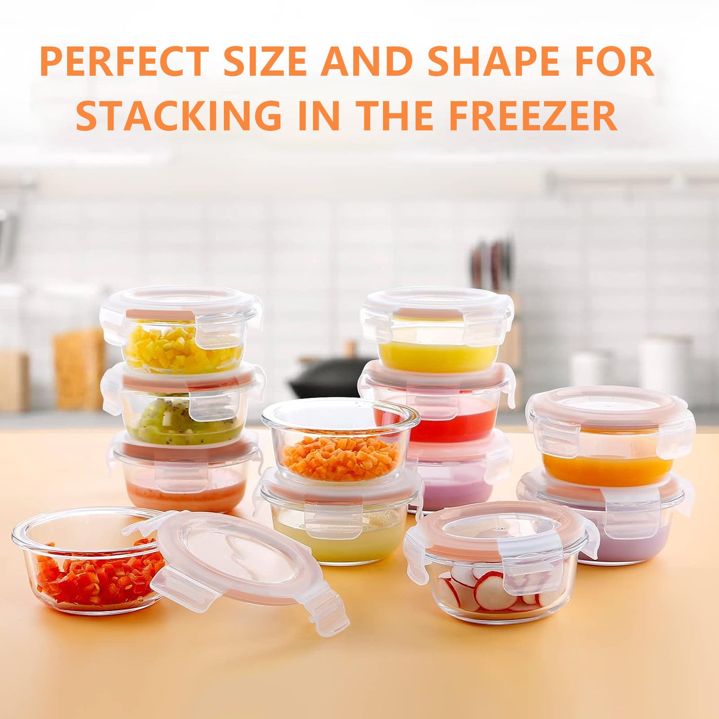 Whiterhino 7oz Glass Baby Food Containers, 12 Pack Baby Food Jars with Lids Leakproof, Stackable Baby Food Storage Containers Freezer Safe, Baby Bullet Containers for Fruit Purees and Vegetable Mashes