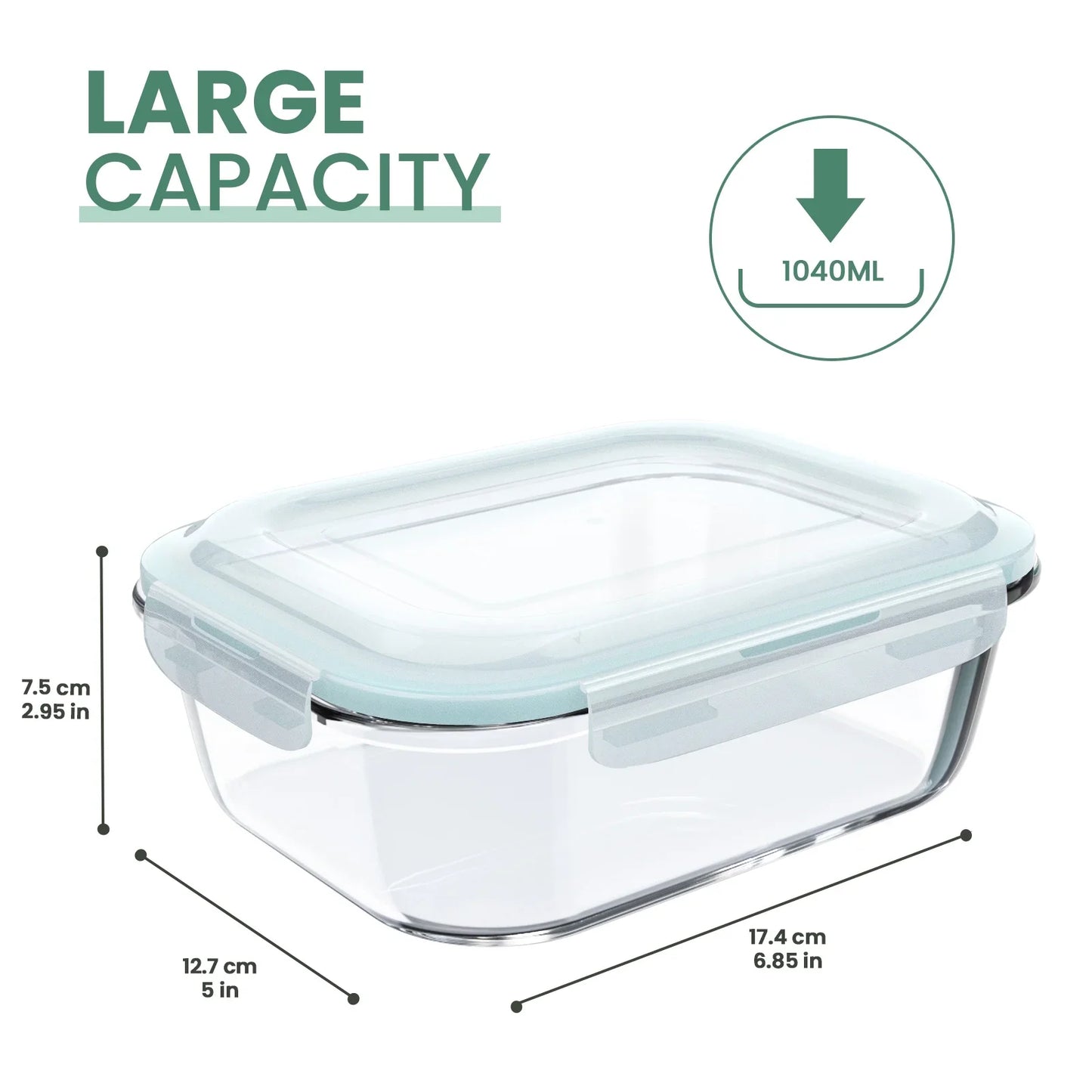 1040ML Glass Container with Lid 2 Pack,Meal Prep Glass Food Storage Containers Glass Lunch Boxes