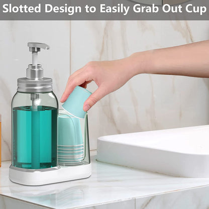 25oz Mouthwash Dispenser for Bathroom, Plastic Mouthwash Dispenser with Cup Holder