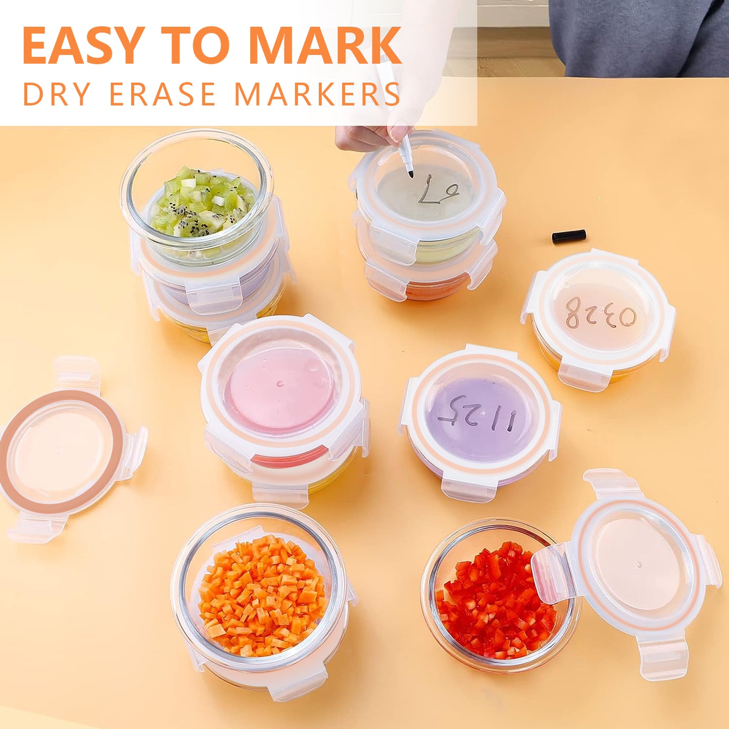 Whiterhino 7oz Glass Baby Food Containers, 12 Pack Baby Food Jars with Lids Leakproof, Stackable Baby Food Storage Containers Freezer Safe, Baby Bullet Containers for Fruit Purees and Vegetable Mashes