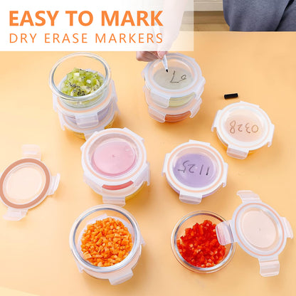 Whiterhino 7oz Glass Baby Food Containers, 12 Pack Baby Food Jars with Lids Leakproof, Stackable Baby Food Storage Containers Freezer Safe, Baby Bullet Containers for Fruit Purees and Vegetable Mashes
