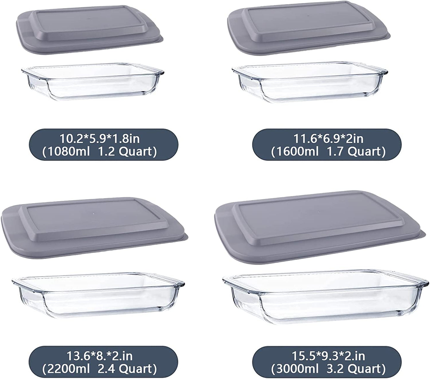 Glass Baking Dish with Lids, Rectangular Glass Baking Pan Bakeware Set