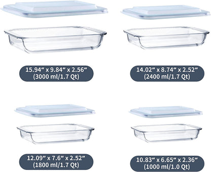 Glass Baking Dish Set with Lids,Rectangular Glass Baking Pans,Stackable Glass Casserole Dish