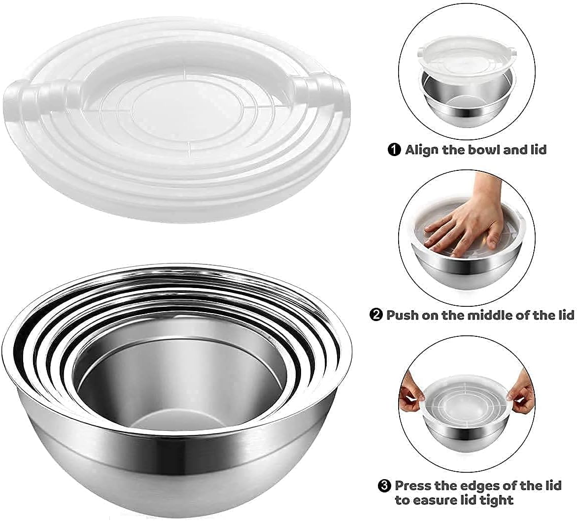 Luvan Set of 5 Stainless Steel Mixing Bowl, for Salad, baking, cooking, prep, mixing.