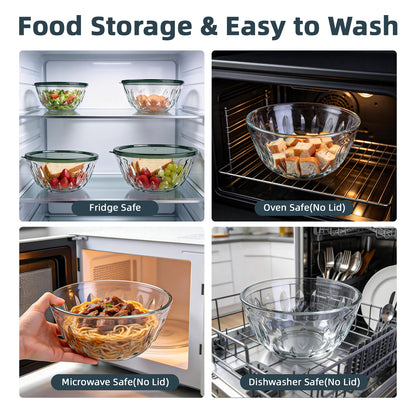 5 packs Glass Mixing Bowls with Lids,Glass Baking Bowl for Kitchen Oven Salad Serving