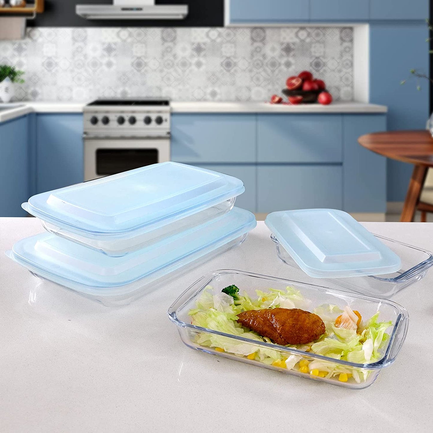 Glass Baking Dish Set with Lids,Rectangular Glass Baking Pans,Stackable Glass Casserole Dish