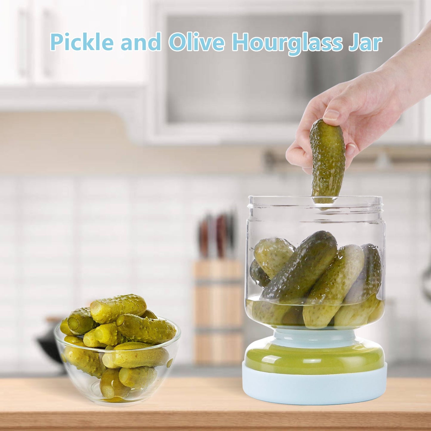 Pickle Jar with Strainer Flip,51oz Glass Pickle Container with Strainer