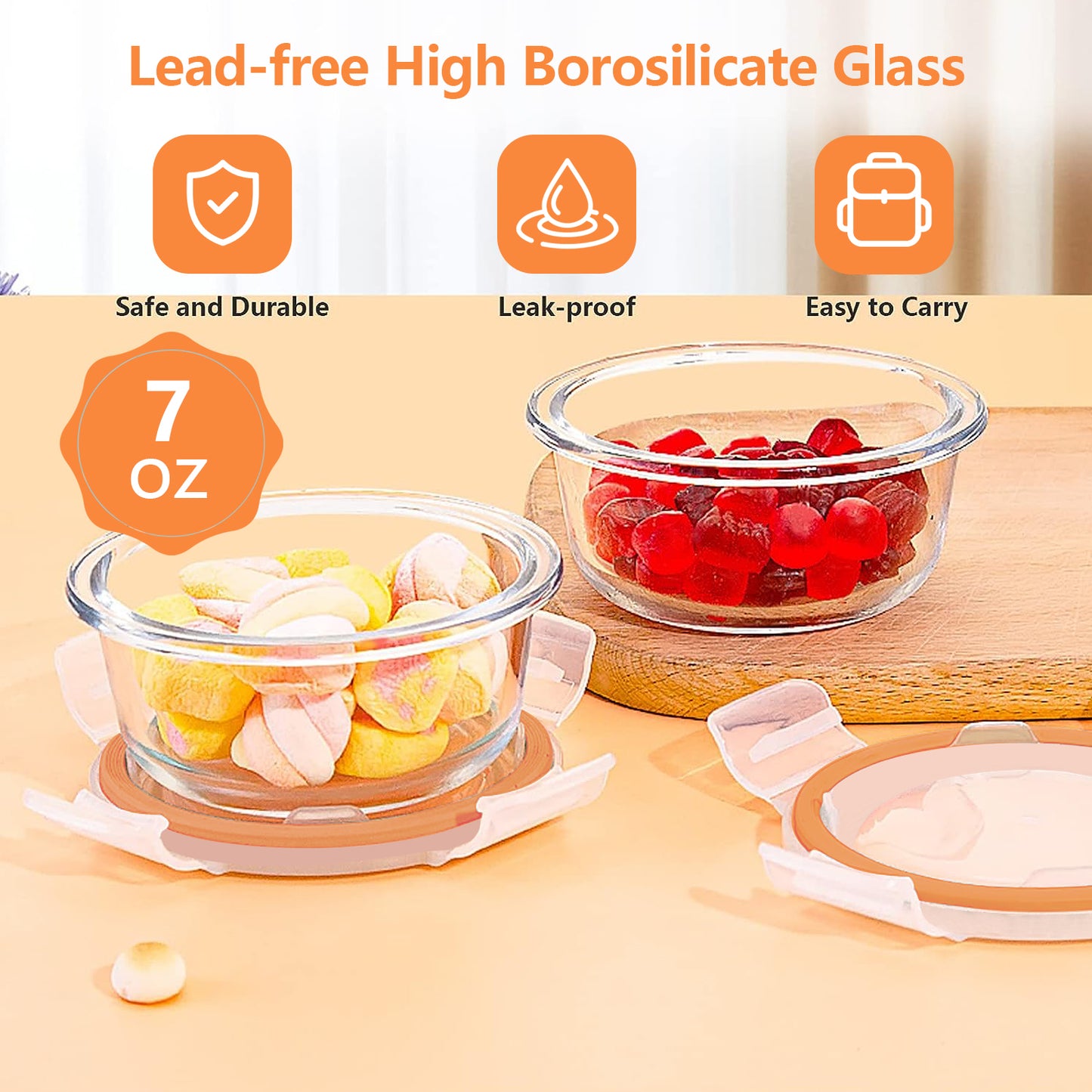Whiterhino 7oz Glass Baby Food Containers, 12 Pack Baby Food Jars with Lids Leakproof, Stackable Baby Food Storage Containers Freezer Safe, Baby Bullet Containers for Fruit Purees and Vegetable Mashes