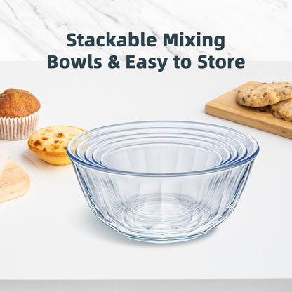 5 packs Glass Mixing Bowls with Lids,Glass Baking Bowl for Kitchen Oven Salad Serving