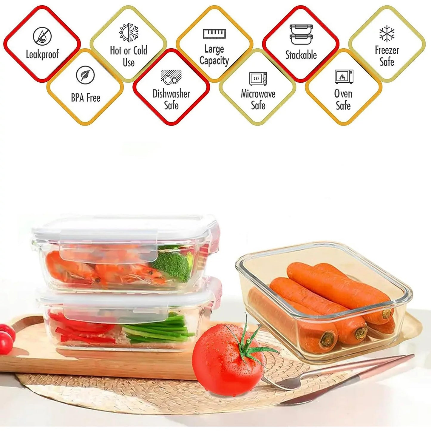 1040ML Glass Container with Lid 2 Pack,Meal Prep Glass Food Storage Containers Glass Lunch Boxes