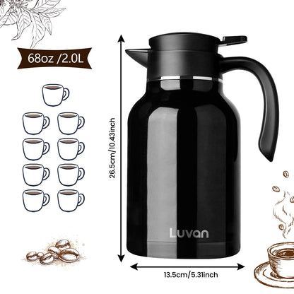 WhiteRhino 68oz Thermal Coffee Carafe,Black Coffee Carafes for Keeping Hot,Thermos Beverage